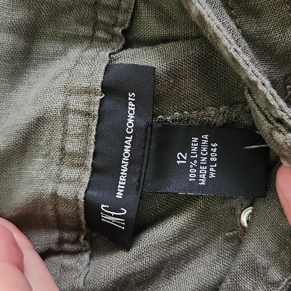 INC linen olive green shorts silver rhinestone detail women's size 12 - Picture 4 of 7